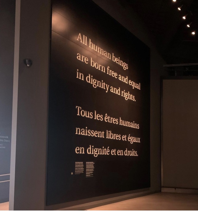 Museum of Human Rights poster reading all human beings are born free and equal in dignity and rights